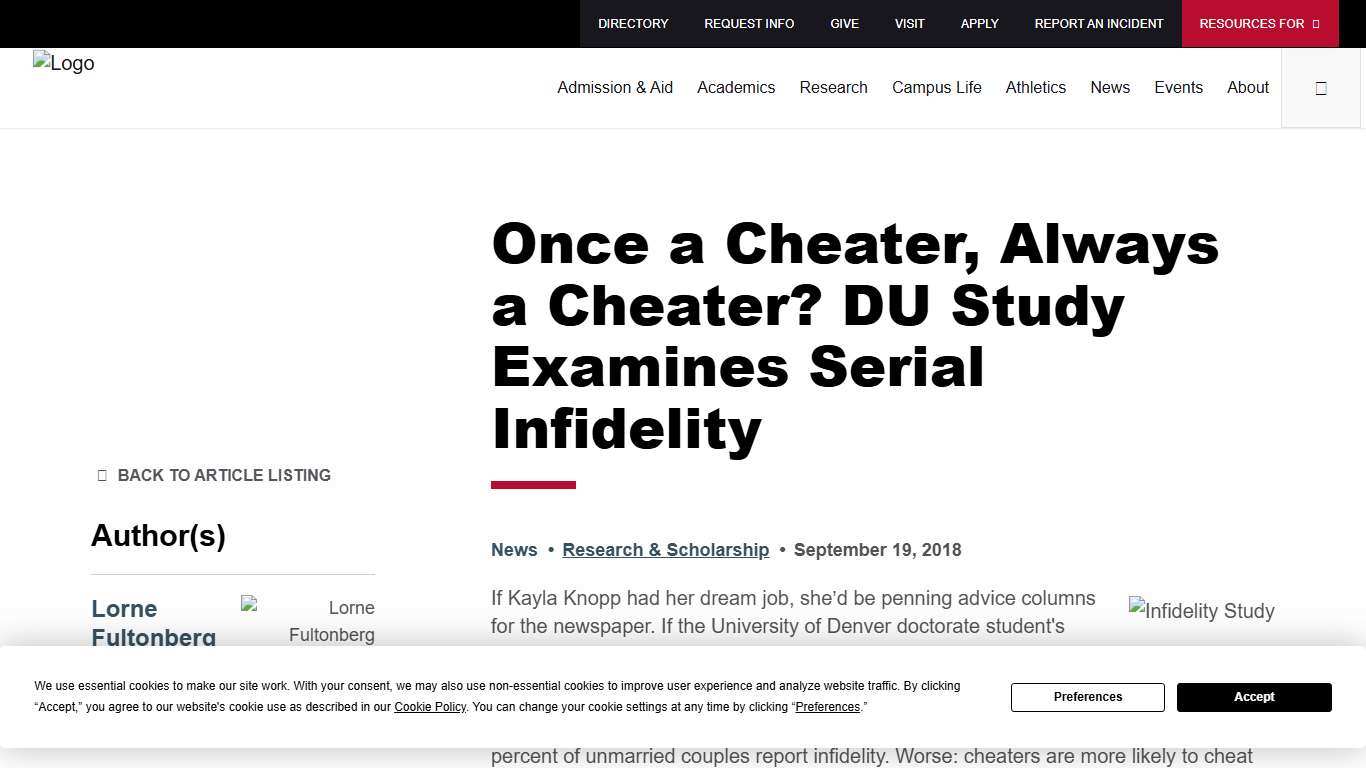 Once a Cheater, Always a Cheater? DU Study Examines Serial Infidelity University of Denver